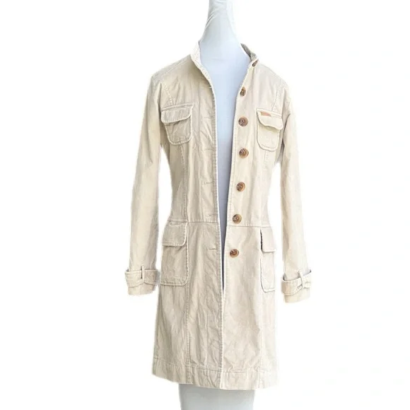 Tommy Jeans Vintage Velvet Trench Coat Khaki Cream Med Cute Great Condition - Picture 2 of 14